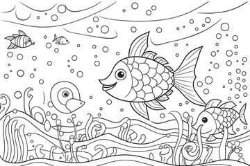 Papier Peint photo Lavable Vie marine Fish coloring for children to print. Coloring for school. Coloring for the house. Creative hobbies for children. Sea animals.