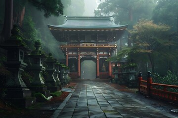 : A traditional Japanese temple with a serene atmosphere and a beautiful architecture