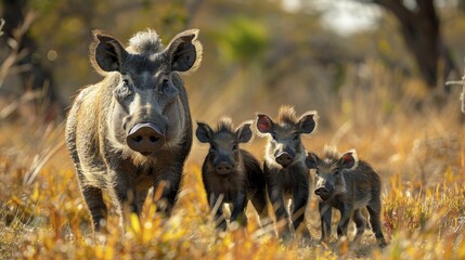 A warthog engaging playfully with its family, symbolizing the importance of authenticity and connection in family-oriented businesses and services.