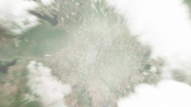 Earth zoom in from space to Guantanamo, Cuba. Followed by zoom out through clouds and atmosphere into space. Satellite view. Travel intro. Images from NASA