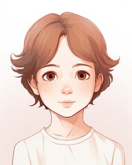 Close-up illustration of a young boy with freckles and brown hair, giving a soft and innocent gaze.