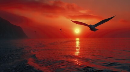 Fototapeta premium Witness the albatross in the sunset, symbolizing resilience, ambition, and the journey towards distant achievements.
