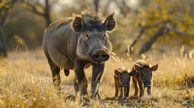 The Warthog teaching its young to forage represents the transmission of knowledge, survival skills, and the importance of education in community development programs.