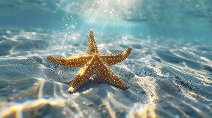 Witness the miraculous rebirth of a starfish's lost limb, embodying resilience and renewal on the path to healing. - obrazy, fototapety, plakaty