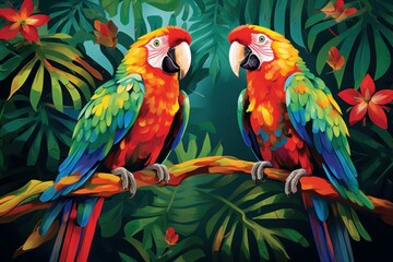 Captivating Beautiful tropical parrots. Wildlife birds. Generate Ai