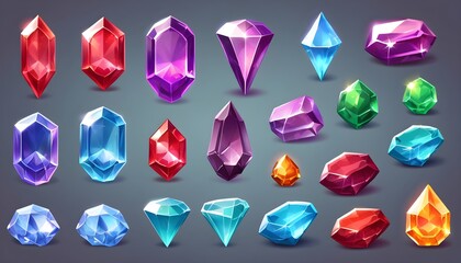 gem stones game design elements illustrations isolated on grey background 
