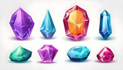 gem stones game design elements illustrations isolated on white background 