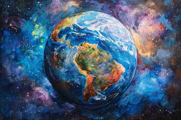 Obraz na płótnie Canvas Earthly Art A Vibrant Painting of Our Planet Generative AI