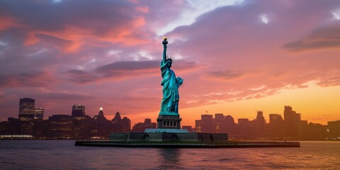 Statue of Liberty at sunset Generative AI