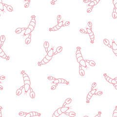 Lobsters and crabs doodle style seamless pattern. Vector illustration of river and marine life. Background delicacies seafood. - 772117978