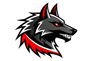 anthropomorphic black wolf with very long and bright red dog, Spiked collar, Profile Logo  Mascot, sticker
