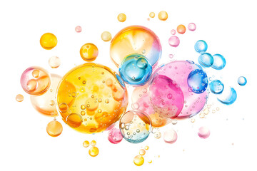 Colorful bubbles oil isolated on white background.