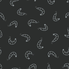 Seamless pattern of randomly arranged curved shrimps. Vector illustration of red shrimp, seafood wallpaper background. - 772119196