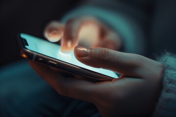 Closeup of a persons fingers typing a message on the touchscreen of a smartphone, emphasizing speed