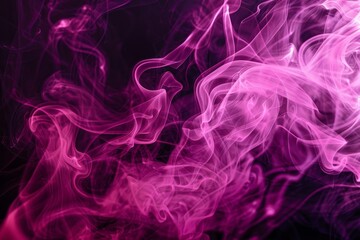 Detailed shot featuring intricate patterns and shapes of pink smoke against a black backdrop