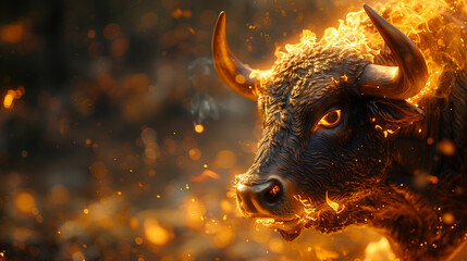 Furious Fire Bull, Bull running on fire. stock trading bullish divergence 
