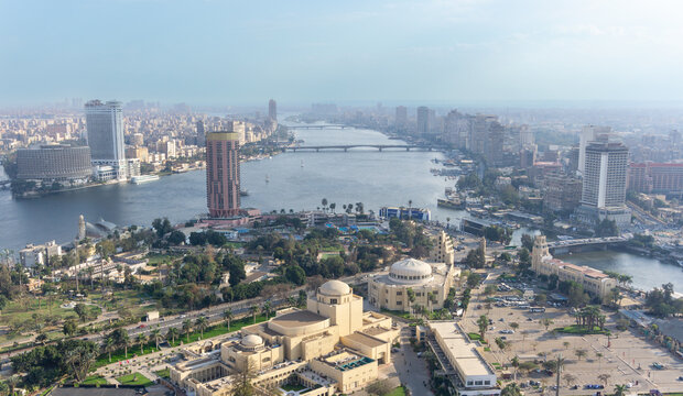 Aerial view of Cairo with Nile River, Egypt