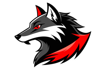 anthropomorphic black wolf with very long and bright red fox Spiked collar Profile Logo Mascot, sticker 