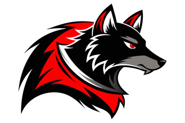 anthropomorphic black wolf with very long and bright red fox Spiked collar Profile Logo Mascot, sticker 