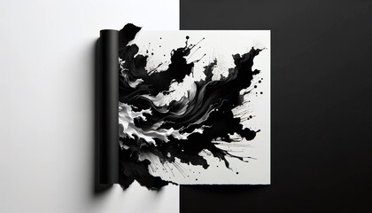 Bold Contrast- Torn Paper Meets Black Ink Spills
