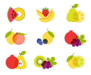 1464_Set of colorful fruit icons isolated on white background - 772120727