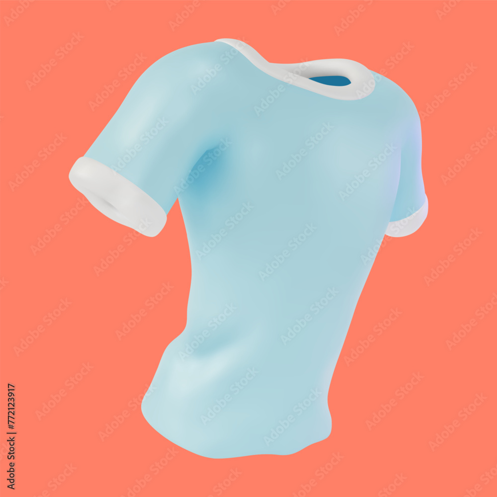 Poster 3d Light Blue T-shirt Cartoon Design Style Trendy Fashion Female or Male Casual Clothes. Vector illustration