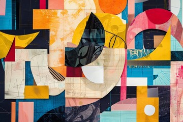 Stylish retro trendy paper collage composition wallpaper modern art - obrazy, fototapety, plakaty