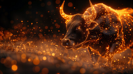 bull shape from the graphic point, Stock market trading, stock market futuristic concept. - obrazy, fototapety, plakaty