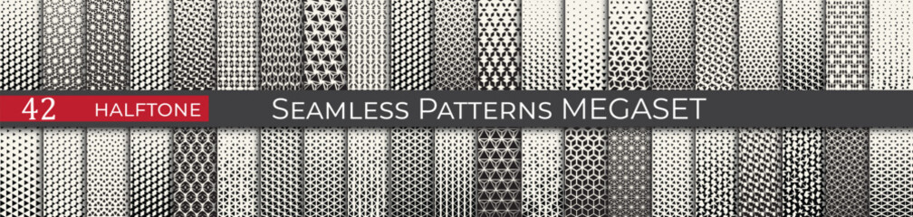Triangle halftone pattern set. Unique hipster deco graphic. Subtle black and white patterns. - 772124738