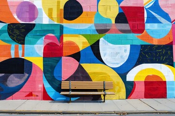 : A vivid abstract mural with a mix of primary and secondary colors