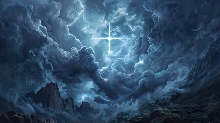 Cross in the Sky A Stunning Cloudy Nighttime Scene Generative AI