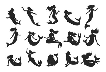 silhouette, vector, sea, mermaid, underwater, fish, tail, water, background, isolated, symbol, graphic, illustration, ocean, girl, fantasy, design, icon, nature, hair, beautiful, white, blue, cartoon,