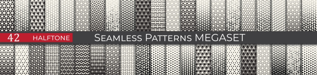 Triangle halftone pattern set. Unique hipster deco graphic. Subtle black and white patterns. - 772125335