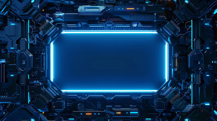Futuristic technology frame with neon lighting.
