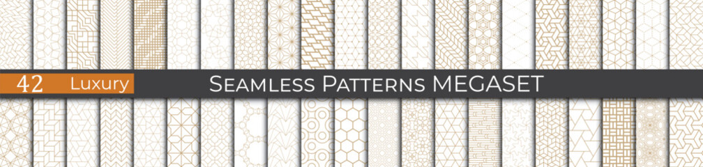Luxury golden geometric pattern set. Subtle 80s line deco graphic. Retro golden pattern print. - 772125721