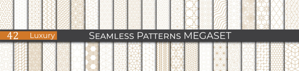 Luxury golden geometric pattern set. Subtle 80s line deco graphic. Retro golden pattern print. - 772125745