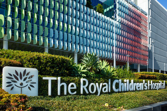 Melbourne, VIC/Australia-Sept 10th 2019: Sign of the Royal Children's Hospital at front of building. It is the major specialist paediatric hospital in Victoria.