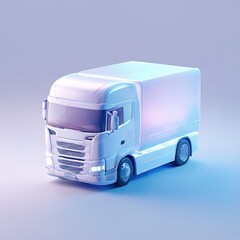 Glossy stylized glass icon of truck, lorry, vehicle, transportation