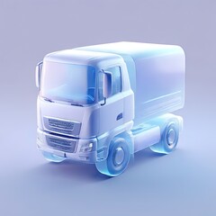 Glossy stylized glass icon of truck, lorry, vehicle, transportation