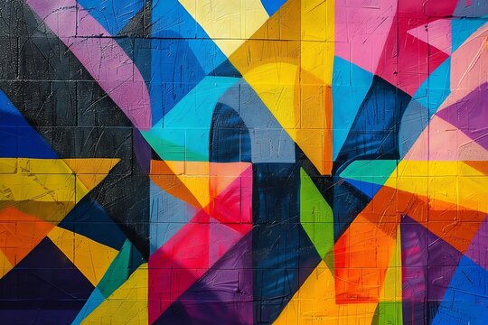 : A vivid abstract mural with a mix of complementary colors