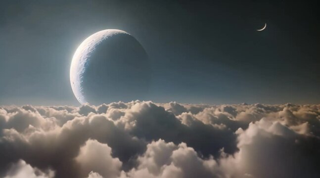 Beautiful Moon in the Sky. Above the Unlimited Clouds with the Night Moon Shining