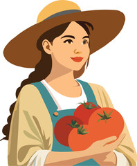 Smiling farmer woman with fresh tomatoes