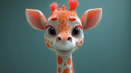 Deurstickers A cartoon featuring a giraffe that is cute © Niko
