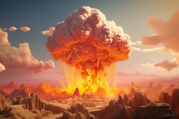 illustration of Atomic explosion 3d illustration, Generative ai - obrazy, fototapety, plakaty