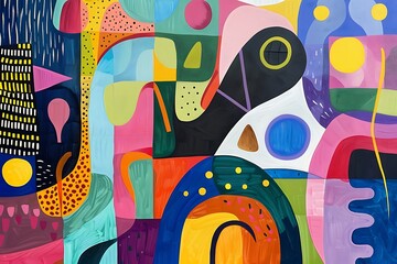 : A vivid abstract painting with a playful use of color and shape
