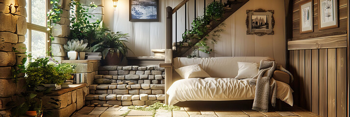 Cozy Modern Living Room with Stylish Sofa and Decorative Plants, Creating a Warm and Inviting Space for Relaxation