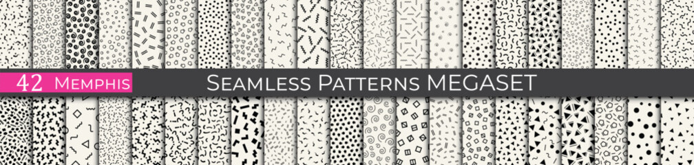 Set of minimal memphis pattern. Simple fashion halftone pattern set. Unique memphis background. - 772127966