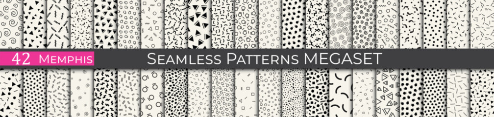 Set of minimal memphis pattern. Simple fashion halftone pattern set. Unique memphis background.