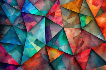 : An abstract mosaic of triangular shapes, shimmering in vibrant hues with a soothing pastel...