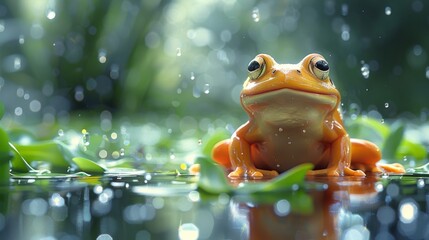 Frog cartoon with a cute face - obrazy, fototapety, plakaty